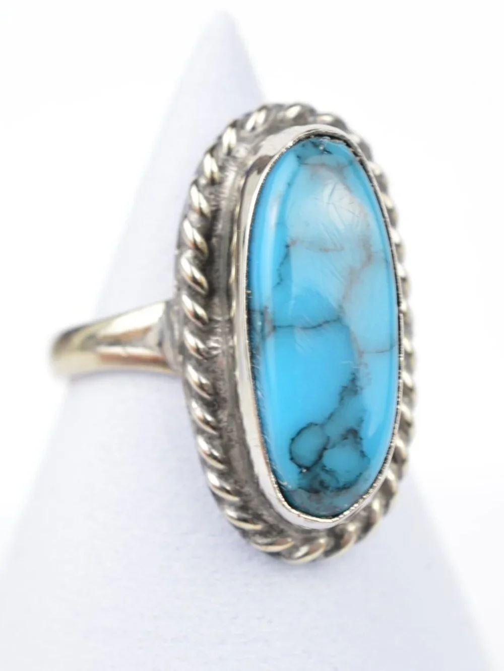 Vtg Navajo Sterling Silver Turquoise Ring Size 7 Twisted Rope Native American